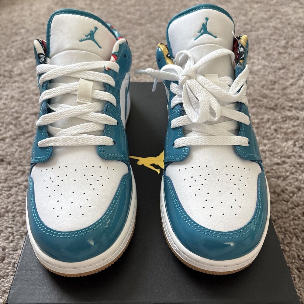 Nike Air Jordan 1 AJ1 Low GS Barcelona Shoes Cyber Teal White DM0589-400 Size 7Y